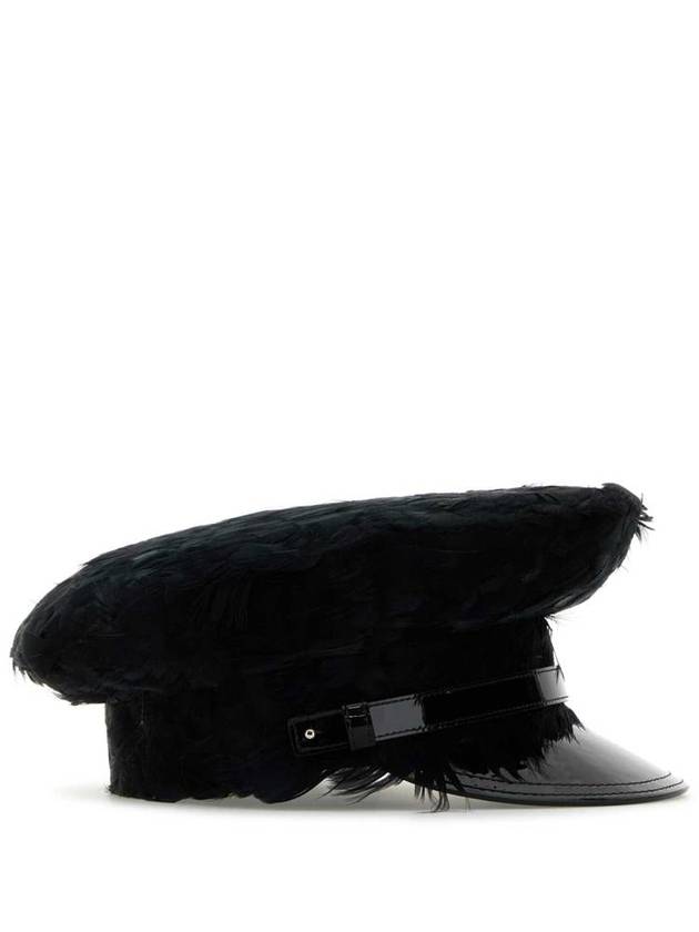 Patent Leather Feather Baker Boy Cap Black - PRADA - BALAAN 3