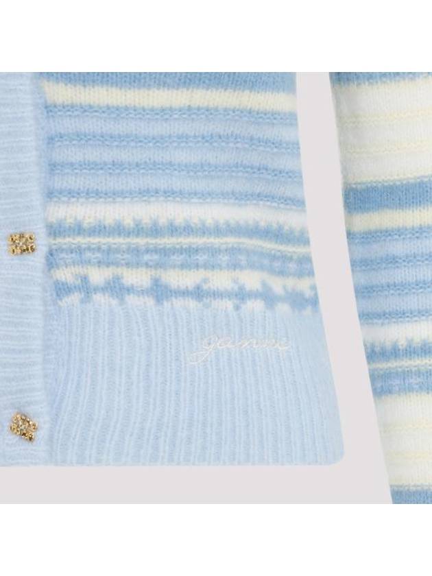 Striped Soft Wool Cardigan Light Blue - GANNI - BALAAN 7