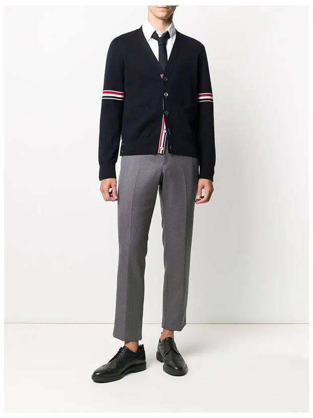 Milano Stitch Sprite Armband Cotton V-neck Cardigan Navy - THOM BROWNE - BALAAN 4