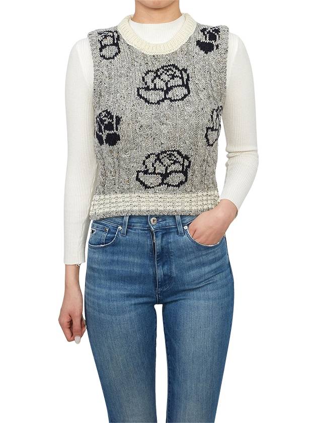 Rose intarsia cable knit top light gray - THOM BROWNE - BALAAN 5