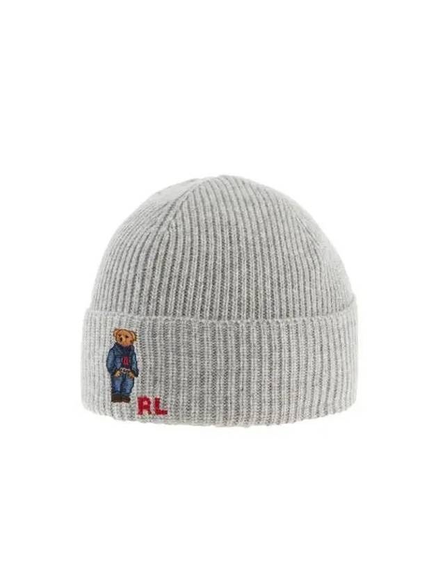 Embroidered Denim Bear Wool Beanie Grey - POLO RALPH LAUREN - BALAAN 4