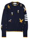 Birds Bees 4-Bar Cotton Merino Pullover Knit Top Navy - THOM BROWNE - BALAAN 11