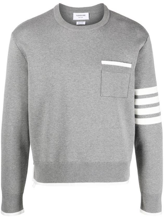 Milano Stitch 4-Bar Boxy Crew Neck Pullover Knit Top Grey - THOM BROWNE - BALAAN 2