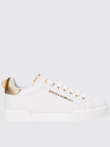 Dolce &amp; Gabbana Portofino sneakers in leather with metal lettering - DOLCE&GABBANA - BALAAN 1