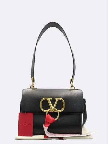 RW0B0E03SEB Black Leather V Ring Small Shoulder Bag - VALENTINO - BALAAN 1