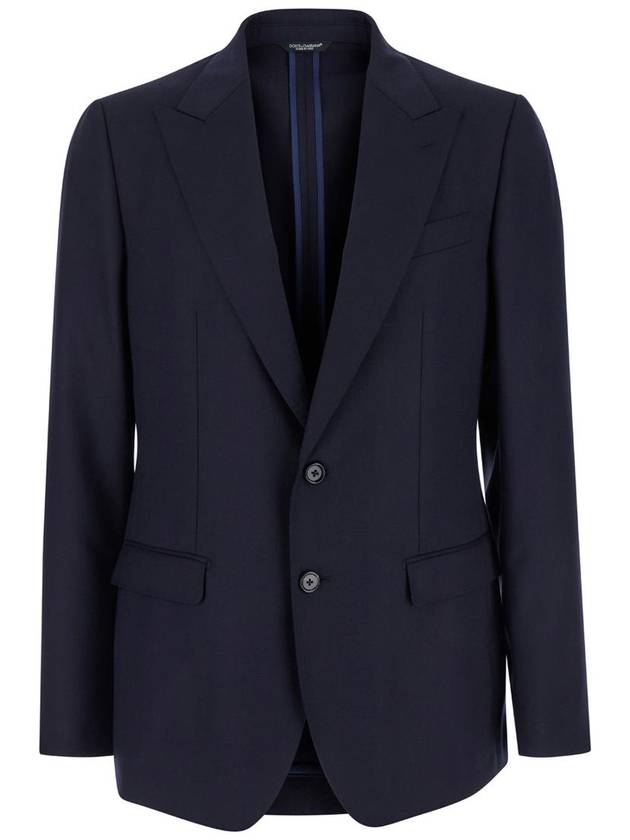 Blue Single-Breasted Jacket With Peak Revers In Wool Man - DOLCE&GABBANA - BALAAN 1