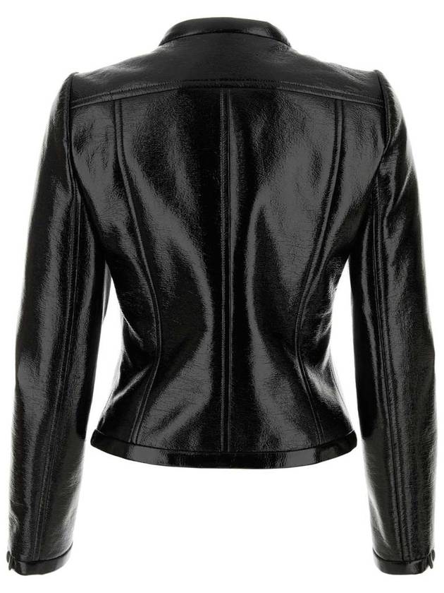 Women's Iconic Vinyl Logo Appliq Biker Jacket Black - COURREGES - BALAAN 3