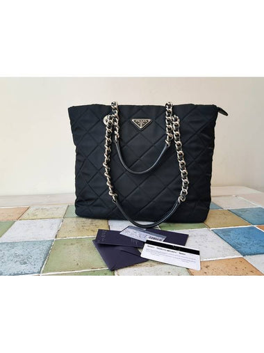 1BG017 Black Chain Quilted Shoulder Bag Tote - PRADA - BALAAN 1