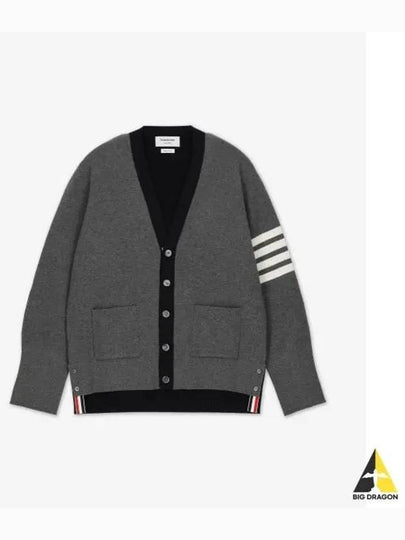 4 Bar Stripe Intarsia Wool Cardigan Grey - THOM BROWNE - BALAAN 2