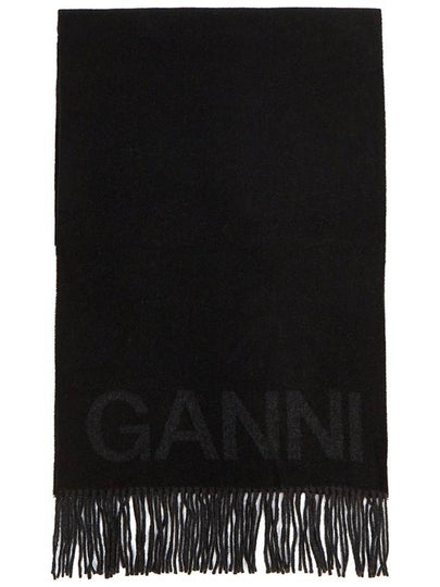 Logo Fringe Muffler Black - GANNI - BALAAN 2