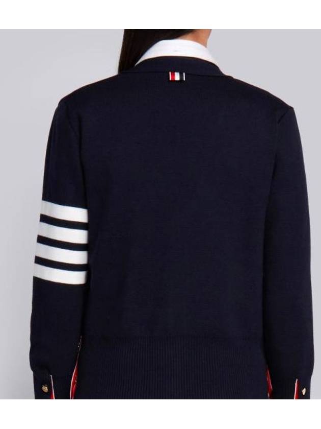 Milano Stitch 4 Bar Classic V Neck Fine Merino Wool Cardigan Navy - THOM BROWNE - BALAAN 4