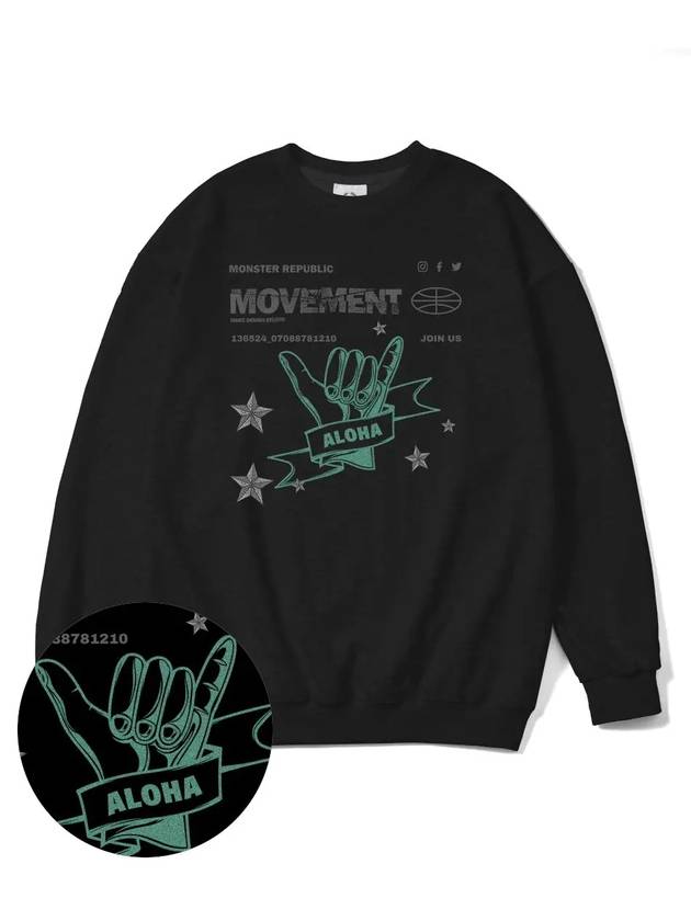 Aloha Jade Green Overfit Sweatshirt Black - MONSTER REPUBLIC - BALAAN 3