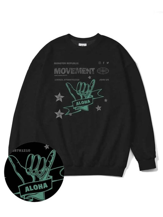 Aloha Jade Green Overfit Sweatshirt Black - MONSTER REPUBLIC - BALAAN 2