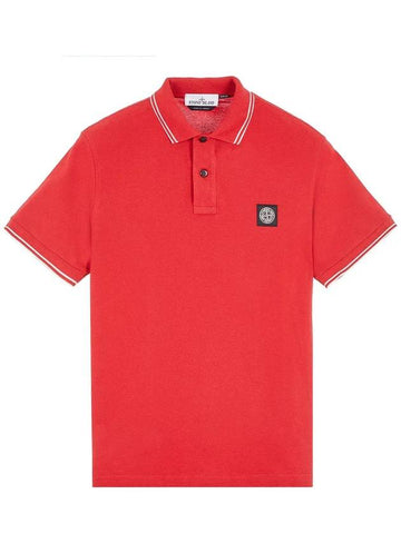 Stretch Cotton Pique Short Sleeve Polo Shirt Red - STONE ISLAND - BALAAN 1