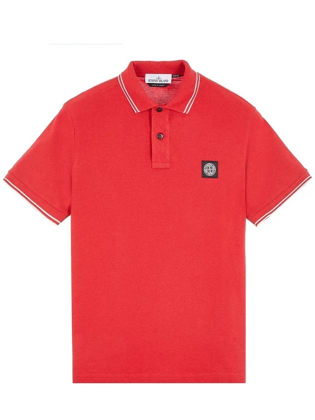 Stretch Cotton Pique Short Sleeve Polo Shirt Red - STONE ISLAND - BALAAN 1