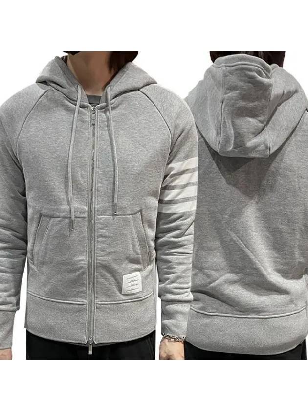 Engineered 4 Bar Diagonal Zip Up Hoodie Light Grey - THOM BROWNE - BALAAN 2