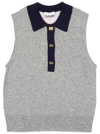 Polo Collar Vest Grey - GANNI - BALAAN 2