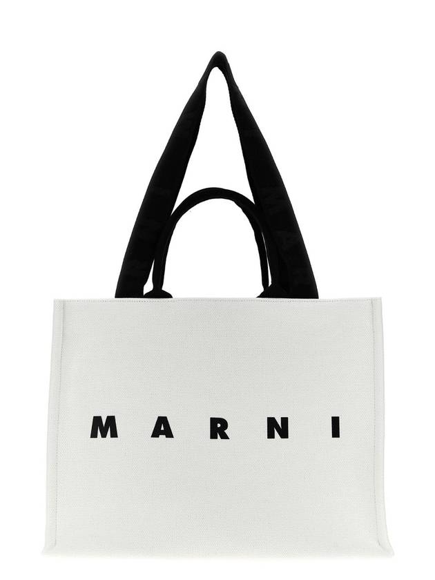 Logo Print Canvas Tote Bag White - MARNI - BALAAN 1