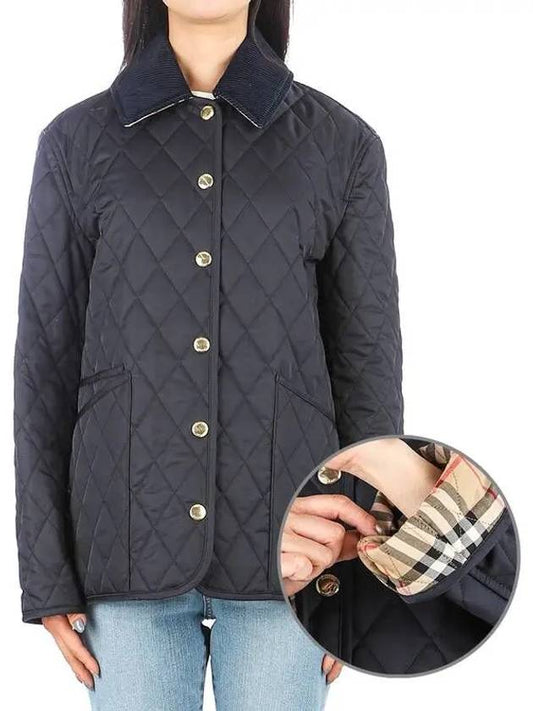 Corduroy Collar Quilted Jacket Dark Blue - BURBERRY - BALAAN 2