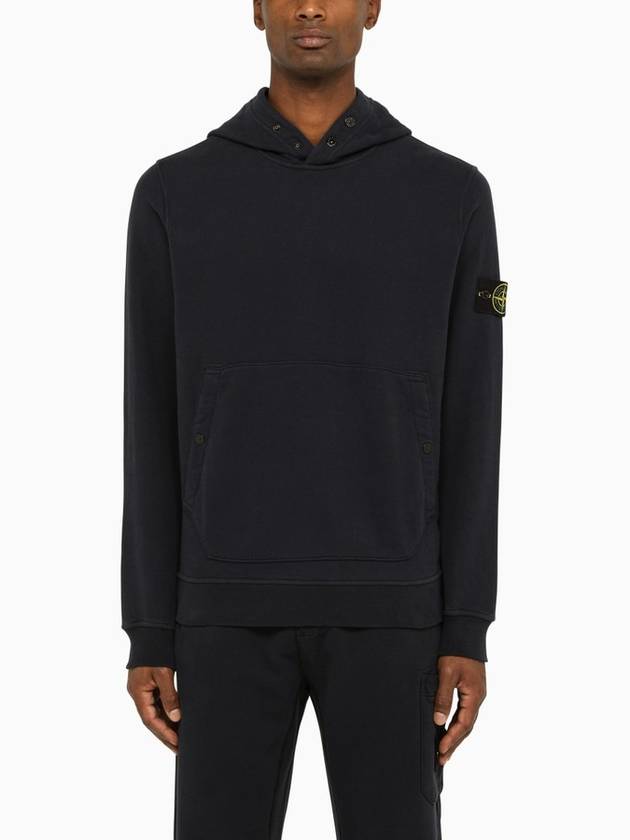 Snap Brushed Cotton Fleece Hoodie Navy - STONE ISLAND - BALAAN 2