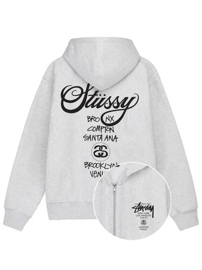 World Tour Zip Up Hoodie Ash Header - STUSSY - BALAAN 2