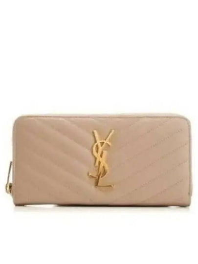 Matelasse Monogram Zipper Around Long Wallet Beige - SAINT LAURENT - BALAAN 2