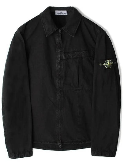 Organic Cotton Shirt Zip Up Jacket Black - STONE ISLAND - BALAAN 2