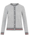 Herringbone Crew Neck Wool Cardigan Light Grey - THOM BROWNE - BALAAN 2