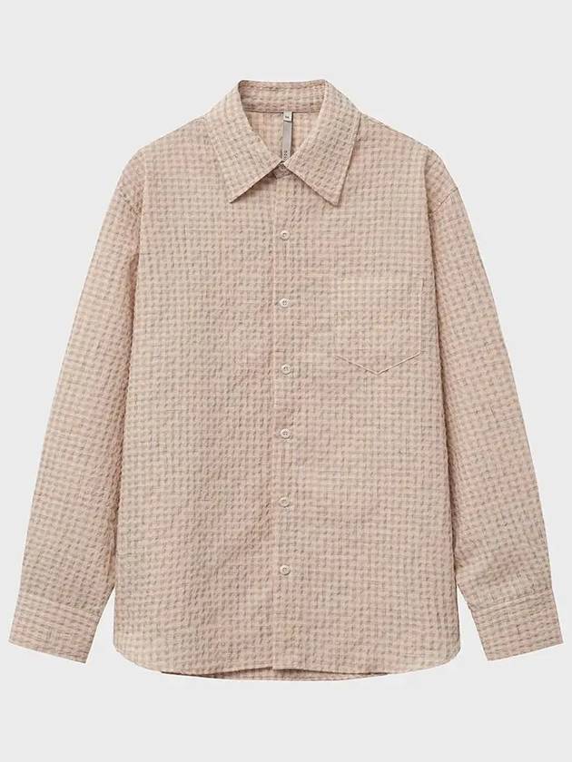 Cotton Wave Check Loose Fit Long Sleeve Shirt Peach Fuzz - NOIRER - BALAAN 3