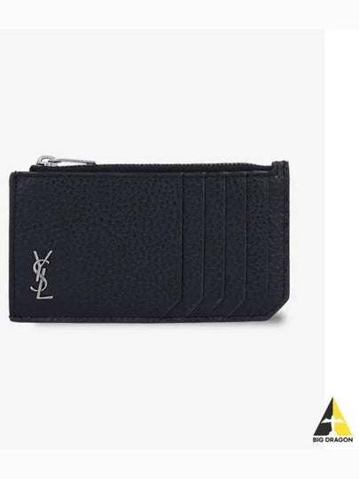 Tiny Cassandre Fragment Zipper Card Wallet Black - SAINT LAURENT - BALAAN 2