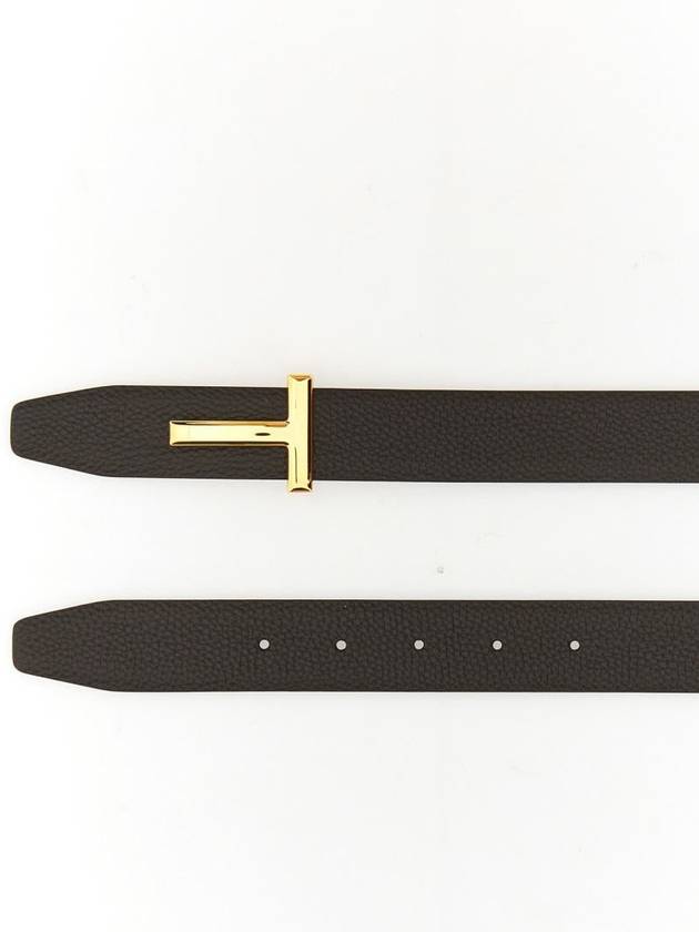 T Logo Reversible Leather Belt Black Brown - TOM FORD - BALAAN 4