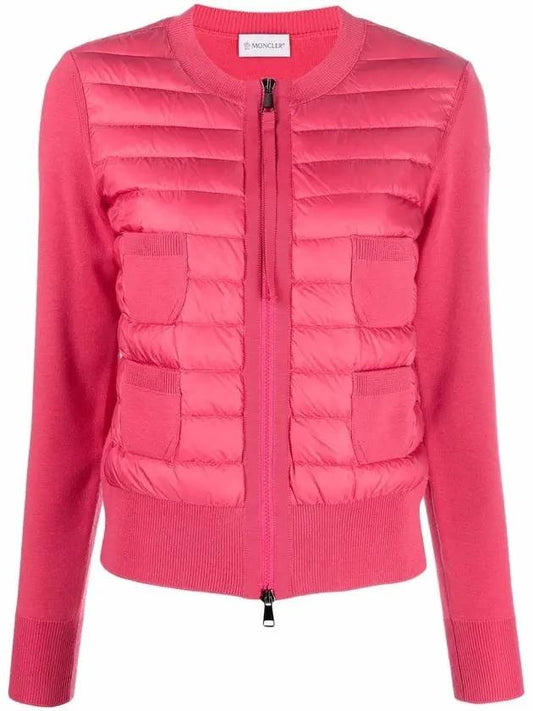 Women's Logo Patch 4 Pocket Arm Logo Cardigan Padded Pink - MONCLER - BALAAN.