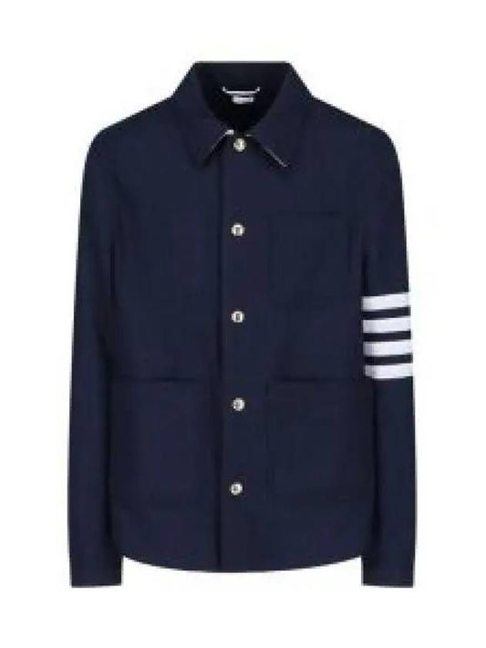 Stripe Detail Button Wool Jacket Navy - THOM BROWNE - BALAAN 2