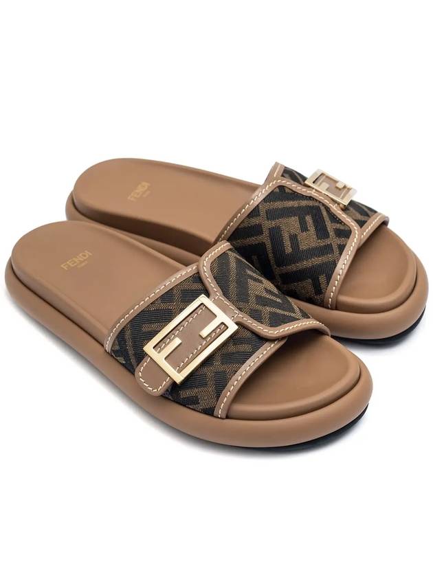 FF Baguette Slide Slippers Brown - FENDI - BALAAN 3