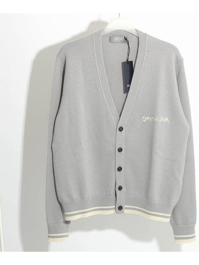 Embroidered Tag Logo Cardigan Grey - DIOR - BALAAN 2