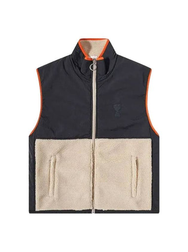 De Coeur Sherpa Hairy Fleece Nylon Canvas Vest Black White - AMI - BALAAN 1