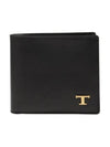 Men's Logo Plaque Leather Half Wallet Black - TOD'S - BALAAN 2