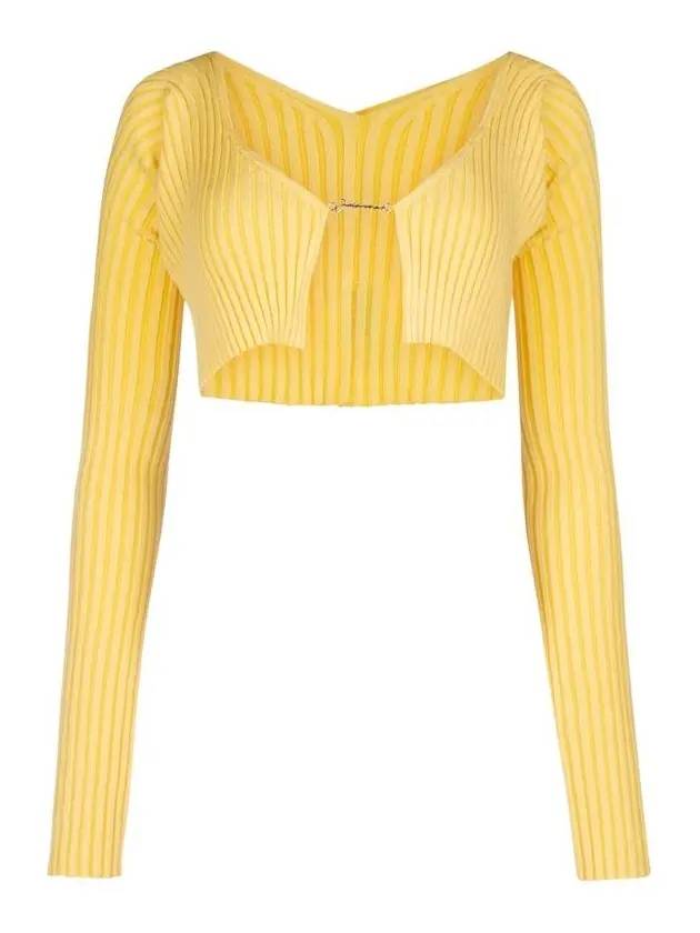 La Maille Pralu Micro Charm Logo Cardigan Yellow - JACQUEMUS - BALAAN 1