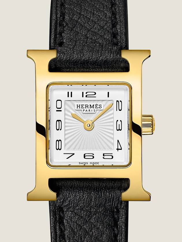 Mini H Leather Watch Noir Gold - HERMES - BALAAN 3