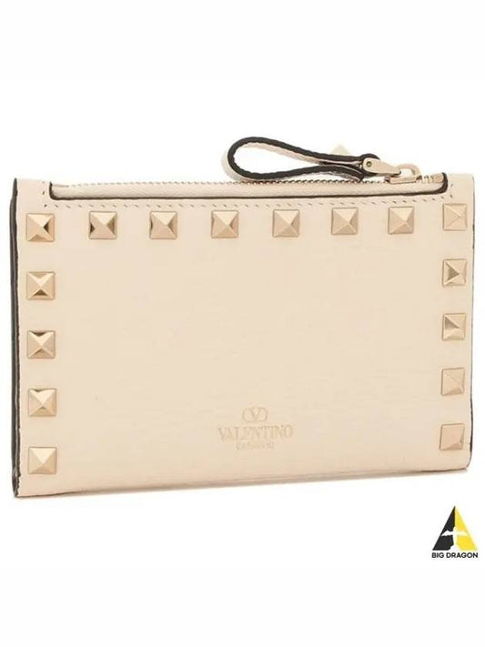 Rockstud Flap Leather Card Wallet Ivory - VALENTINO - BALAAN 2