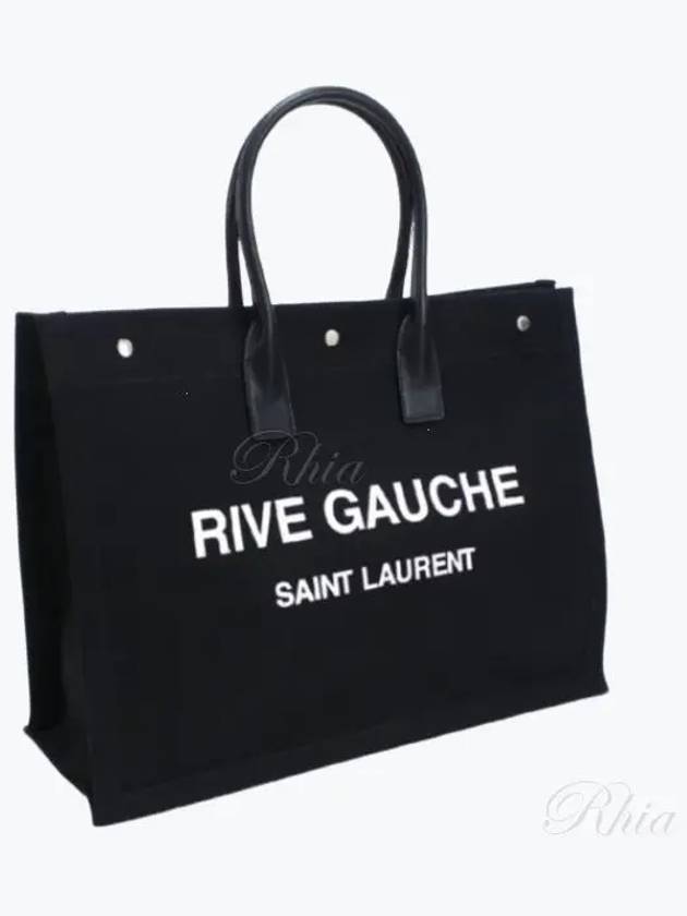 Rive Gauche Logo Linen Leather Tote Bag Black - SAINT LAURENT - BALAAN 2