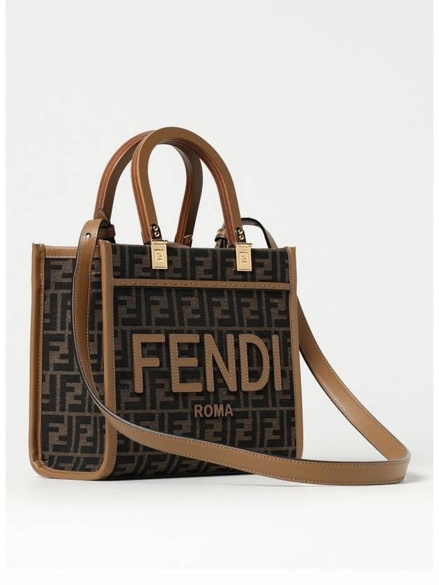 Sunshine FF Jacquard Fabric Small Tote Bag Brown - FENDI - BALAAN 10