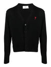 Red Heart Logo Merino Wool Cardigan Black - AMI - BALAAN 2