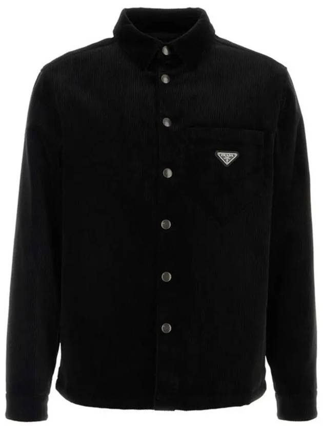 Triangle Logo Corduroy Long Sleeve Shirt Black - PRADA - BALAAN 2