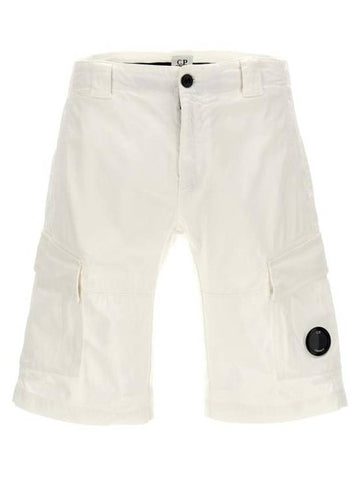 Stretch Satin Cargo Shorts White - CP COMPANY - BALAAN 1