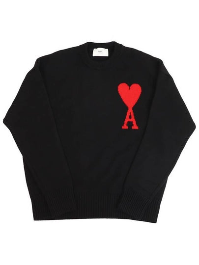 Big Heart Logo Oversized Intarsia Knit Top Black - AMI - BALAAN 2