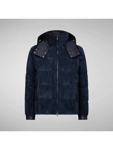 MEN ALBUS Corduroy Detachable Hooded Padded Jacket Navy - SAVE THE DUCK - BALAAN 1