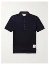 RWB Button Ribbed Polo Wool Knit Top Navy - THOM BROWNE - BALAAN 3