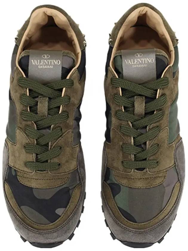 Camouflage Rockstud Low-Top Sneakers Khaki Grey - VALENTINO - BALAAN 3