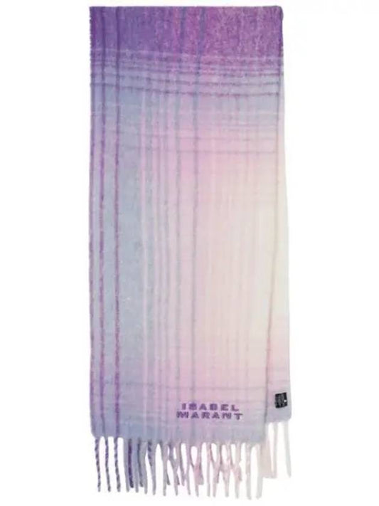 Firny Embroidery Logo Check Alpaca Muffler Lilac - ISABEL MARANT - BALAAN 2